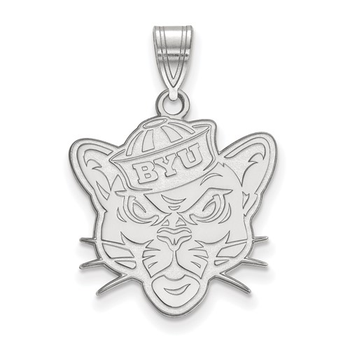 Sterling Silver Rhodium-plated LogoArt Brigham Young University Cougar Large Pendant