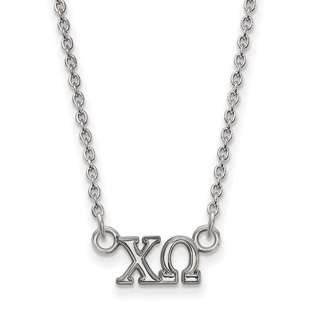 Sterling Silver Rhodium-plated LogoArt Chi Omega Sorority Greek Letters Extra Small Pendant Necklace, 18"
