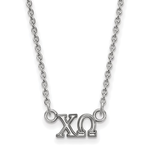 Sterling Silver Rhodium-plated LogoArt Chi Omega Sorority Greek Letters Extra Small Pendant Necklace, 18"