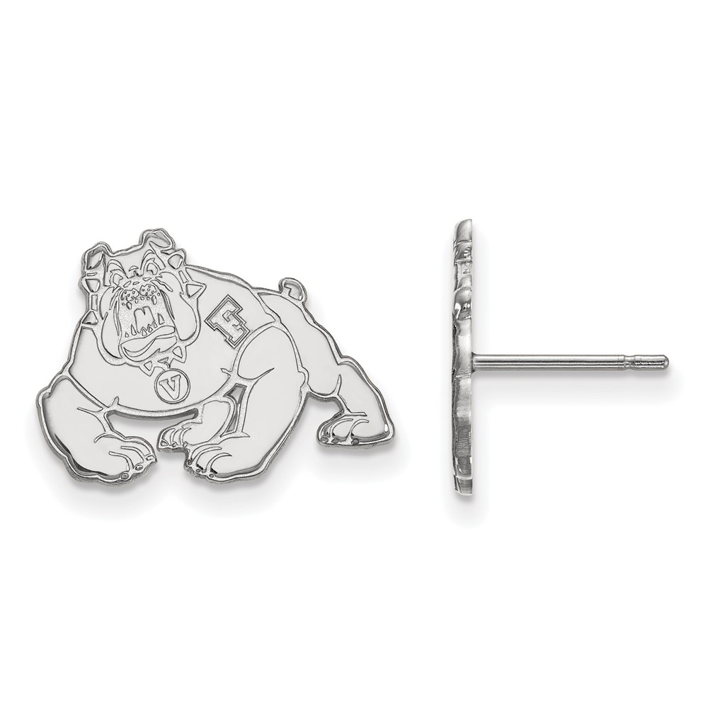 Sterling Silver Rhodium-plated LogoArt California State University Fresno Bulldog Small Post Earrings