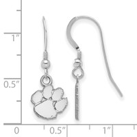 Sterling Silver Rhodium-plated LogoArt Clemson University Tiger Paw Extra Small Dangle Wire Earrings view 2