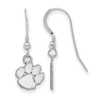 Sterling Silver Rhodium-plated LogoArt Clemson University Tiger Paw Extra Small Dangle Wire Earrings view 1