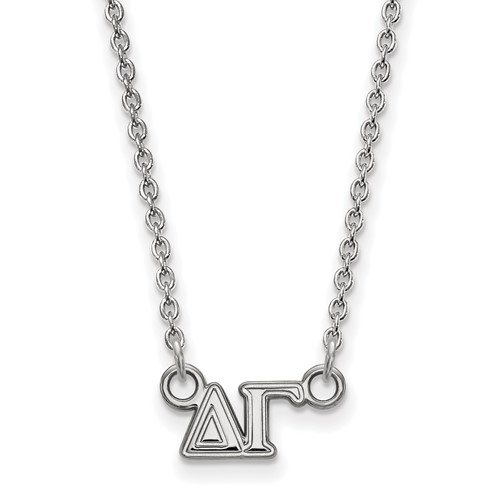 Sterling Silver Rhodium-plated LogoArt Delta Gamma Sorority Greek Letters Extra Small Pendant Necklace, 18"