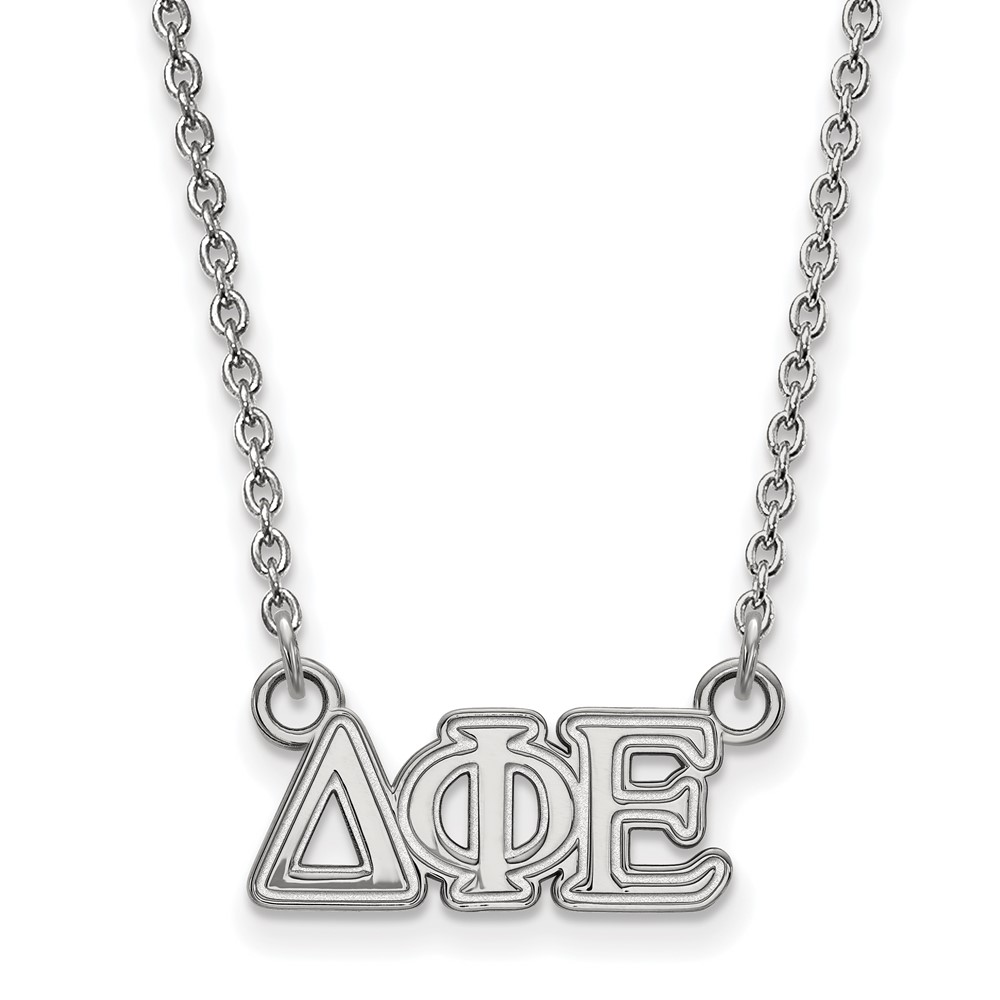 Sterling Silver Rhodium-plated LogoArt Delta Phi Epsilon Sorority Greek Letters Extra Small Pendant Necklace, 18"