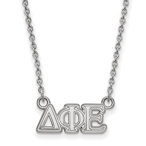 Sterling Silver Rhodium-plated LogoArt Delta Phi Epsilon Sorority Greek Letters Extra Small Pendant Necklace, 18"