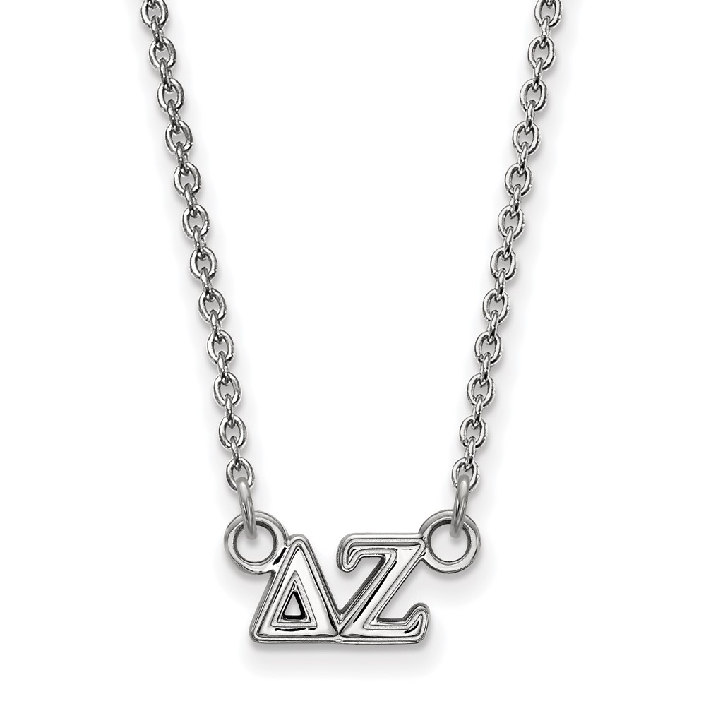 Sterling Silver Rhodium-plated LogoArt Delta Zeta Sorority Greek Letters Extra Small Pendant Necklace, 18"