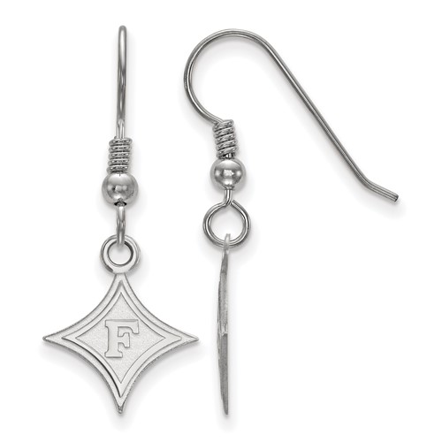 Sterling Silver Rhodium-plated LogoArt Furman University Small Dangle Wire Earrings