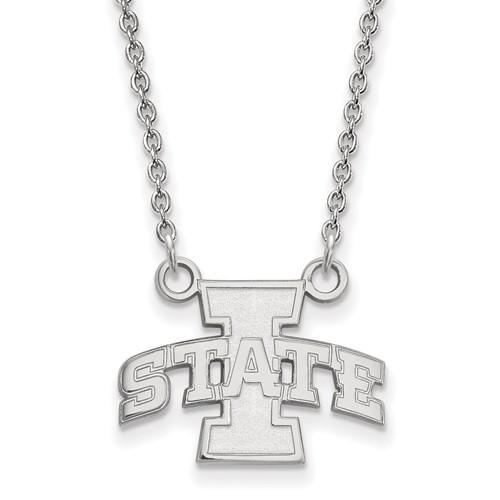 Sterling Silver Rhodium-plated LogoArt Iowa State University Small Pendant Necklace, 18"