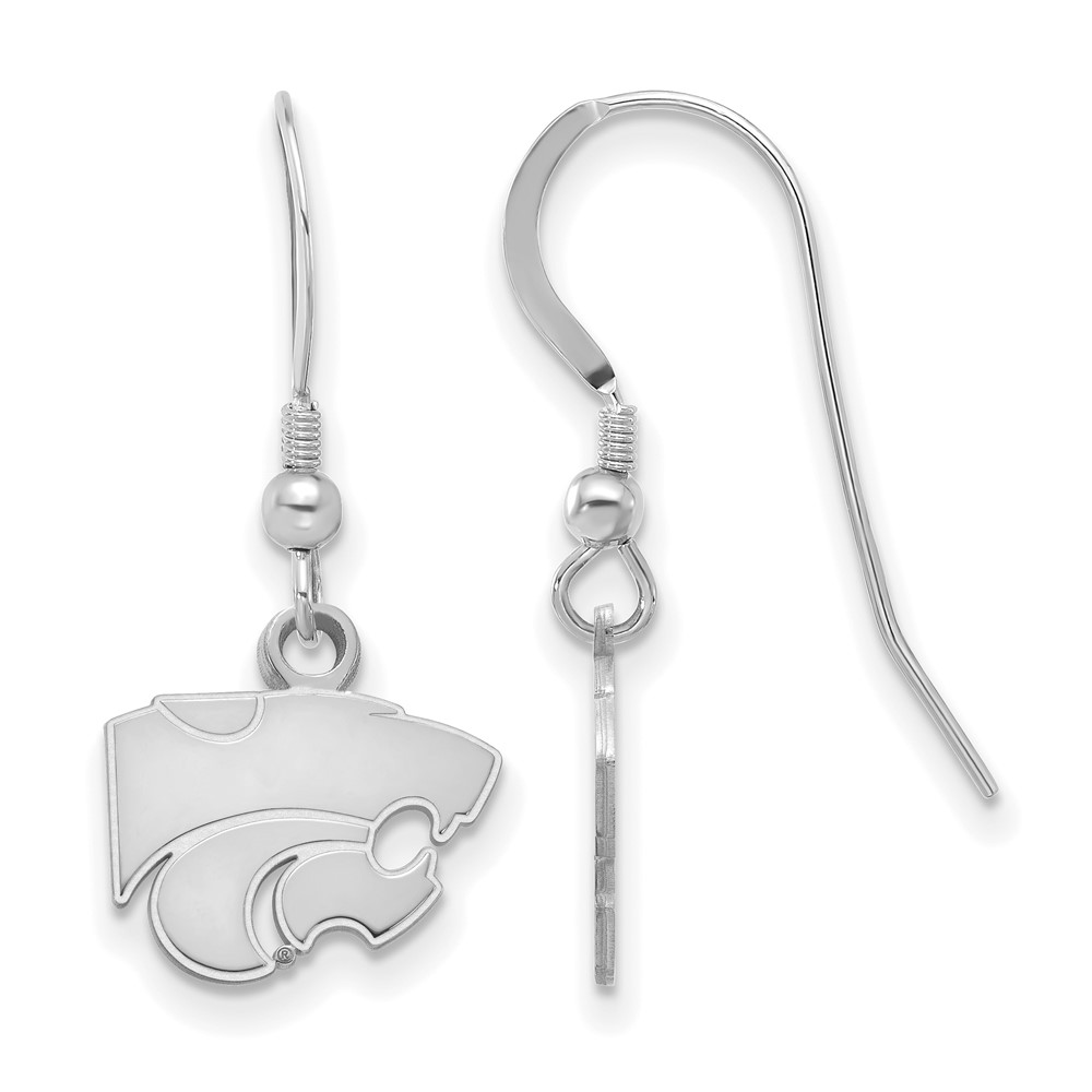 Sterling Silver Rhodium-plated LogoArt Kansas State University Wildcat Extra Small Dangle Wire Earrings