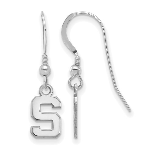 Sterling Silver Rhodium-plated LogoArt Michigan State University Letter S Extra Small Dangle Wire Earrings