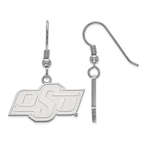Sterling Silver Rhodium-plated LogoArt Oklahoma State University O-s-u Small Dangle Wire Earrings