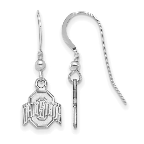 Sterling Silver Rhodium-plated LogoArt the Ohio State University Extra Small Dangle Wire Earrings