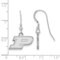 Sterling Silver Rhodium-plated LogoArt Purdue University Letter P Extra Small Dangle Wire Earrings view 2