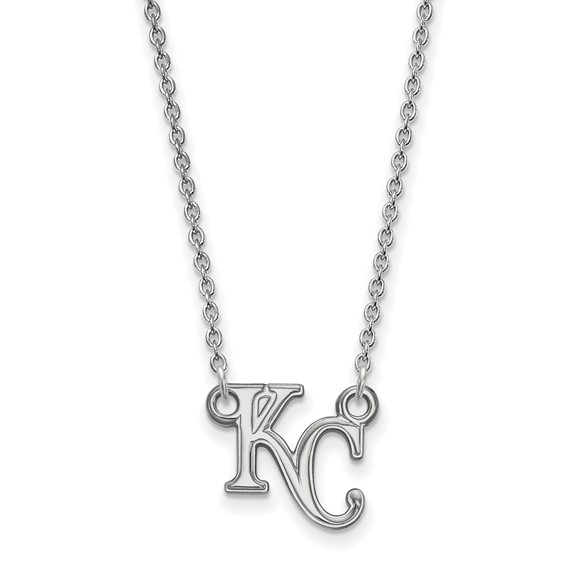Sterling Silver Rhodium Plated Major League Baseball LogoArt Kansas City Royals K-C Necklace