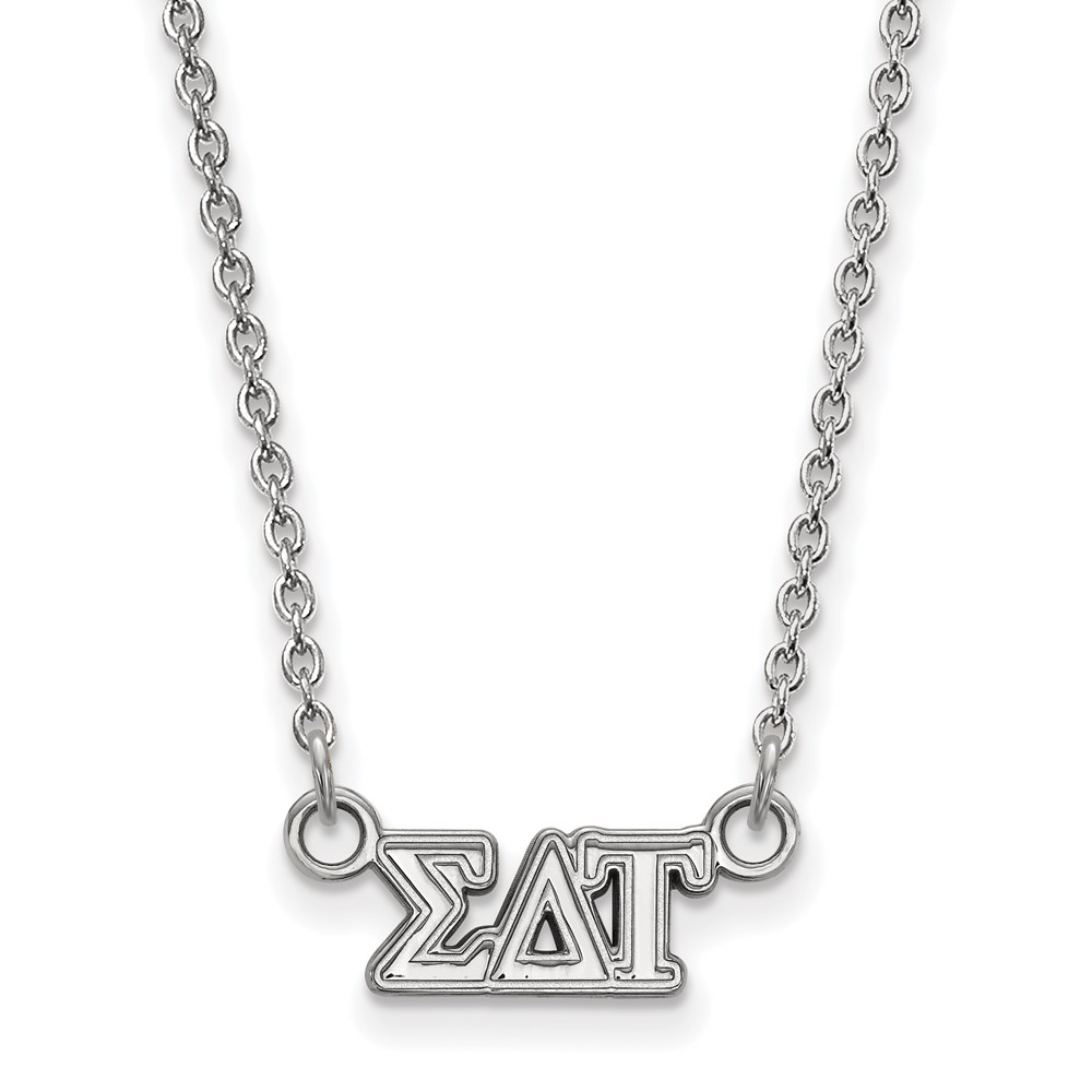 Sterling Silver Rhodium-plated LogoArt Sigma Delta Tau Sorority Greek Letters Extra Small Pendant Necklace, 18"