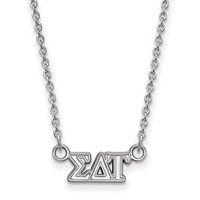 Sterling Silver Rhodium-plated LogoArt Sigma Delta Tau Sorority Greek Letters Extra Small Pendant Necklace, 18" view 1
