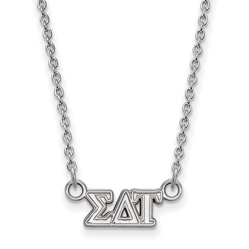 Sterling Silver Rhodium-plated LogoArt Sigma Delta Tau Sorority Greek Letters Extra Small Pendant Necklace, 18"