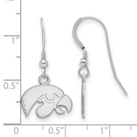 Sterling Silver Rhodium-plated LogoArt University of Iowa Hawk Extra Small Dangle Wire Earrings view 2