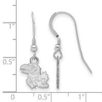 Sterling Silver Rhodium-plated LogoArt University of Kansas Jayhawk Extra Small Dangle Wire Earrings view 2