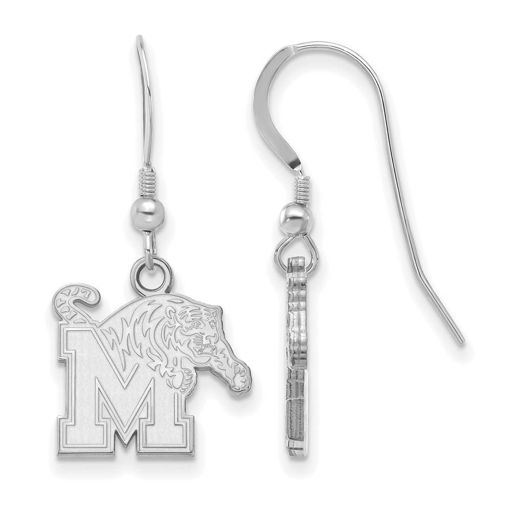 Sterling Silver Rhodium-plated LogoArt University of Memphis Small Dangle Wire Earrings
