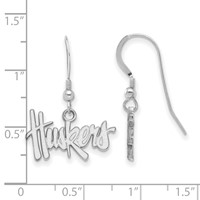Sterling Silver Rhodium-plated LogoArt University of Nebraska Huskers Small Dangle Wire Earrings view 2