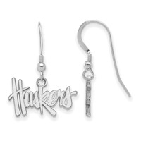Sterling Silver Rhodium-plated LogoArt University of Nebraska Huskers Small Dangle Wire Earrings view 1