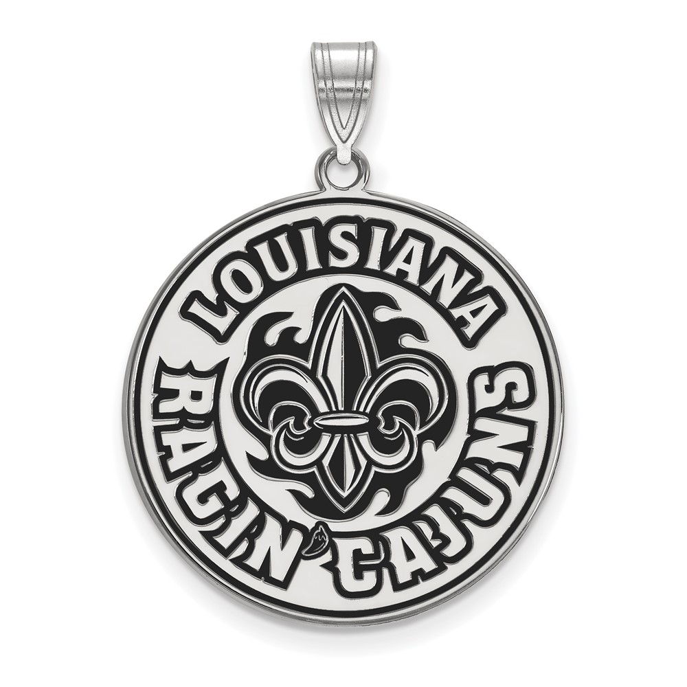 Sterling Silver Rhodium-plated LogoArt University of Louisiana At Lafayette Extra Large Enameled Pendant