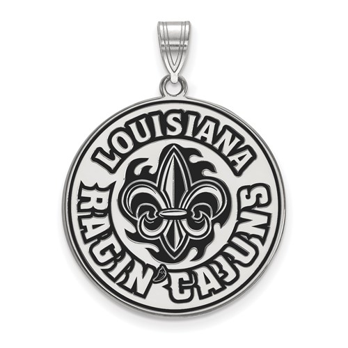 Sterling Silver Rhodium-plated LogoArt University of Louisiana At Lafayette Extra Large Enameled Pendant