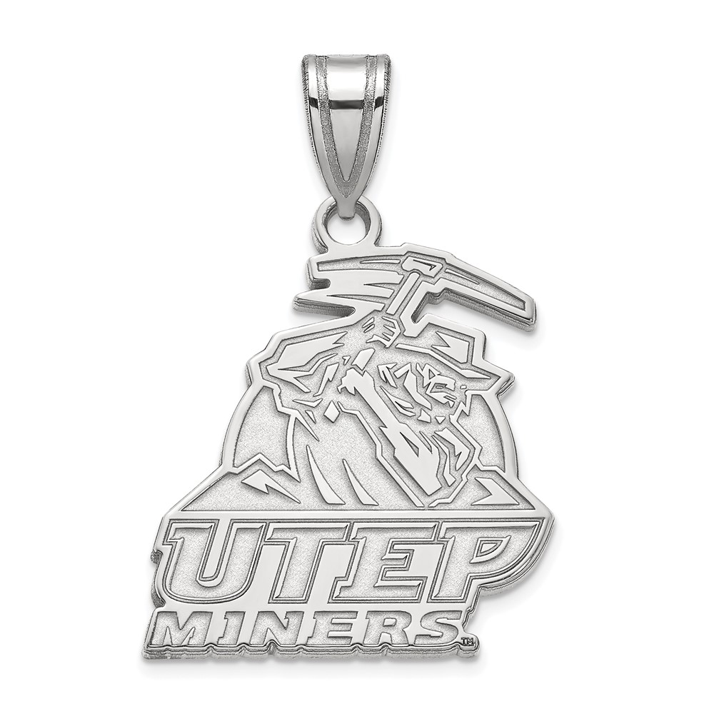 Sterling Silver Rhodium-plated LogoArt University of Texas At El Paso Miners Large Pendant