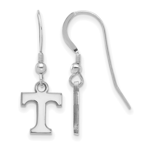 Sterling Silver Rhodium-plated LogoArt University of Tennessee Letter T Extra Small Dangle Wire Earrings