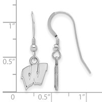 Sterling Silver Rhodium-plated LogoArt University of Wisconsin Letter W Extra Small Dangle Wire Earrings view 2