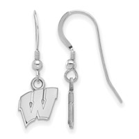 Sterling Silver Rhodium-plated LogoArt University of Wisconsin Letter W Extra Small Dangle Wire Earrings view 1