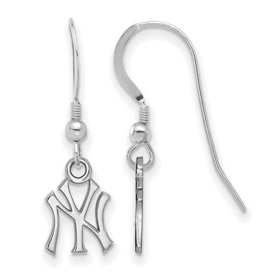 Sterling Silver Rhodium Plated Major League Baseball LogoArt New York Yankees N-Y Dangle Earrings