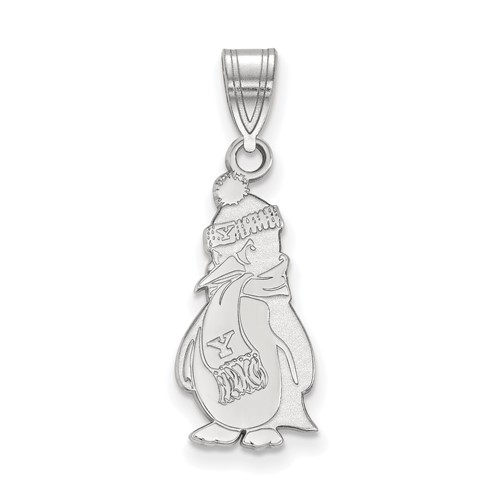 Sterling Silver Rhodium-plated LogoArt Youngstown State University Penguin Large Pendant