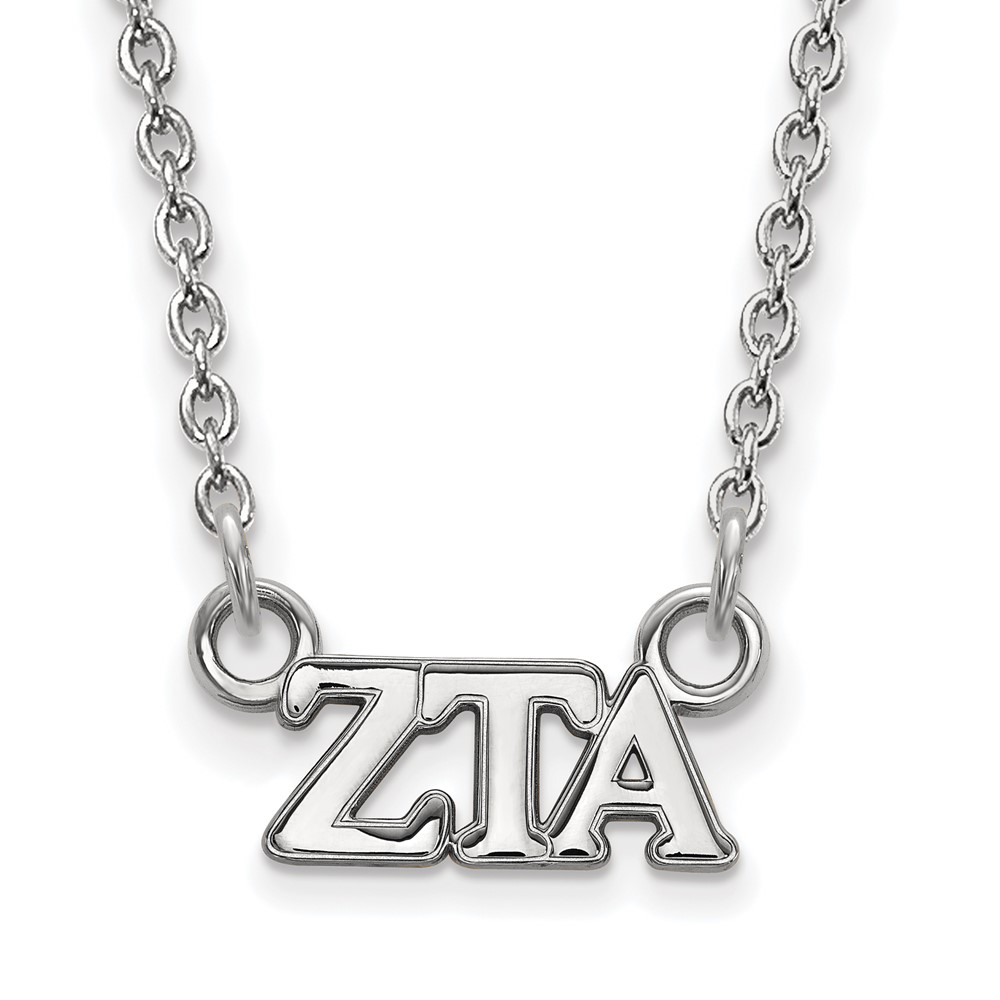 Sterling Silver Rhodium-plated LogoArt Zeta Tau Alpha Sorority Greek Letters Extra Small Pendant Necklace, 18"