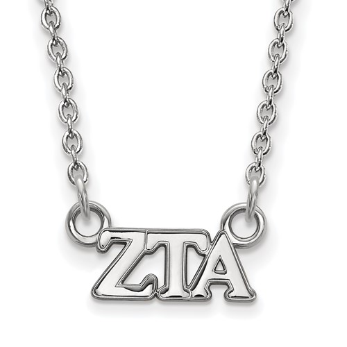Sterling Silver Rhodium-plated LogoArt Zeta Tau Alpha Sorority Greek Letters Extra Small Pendant Necklace, 18"
