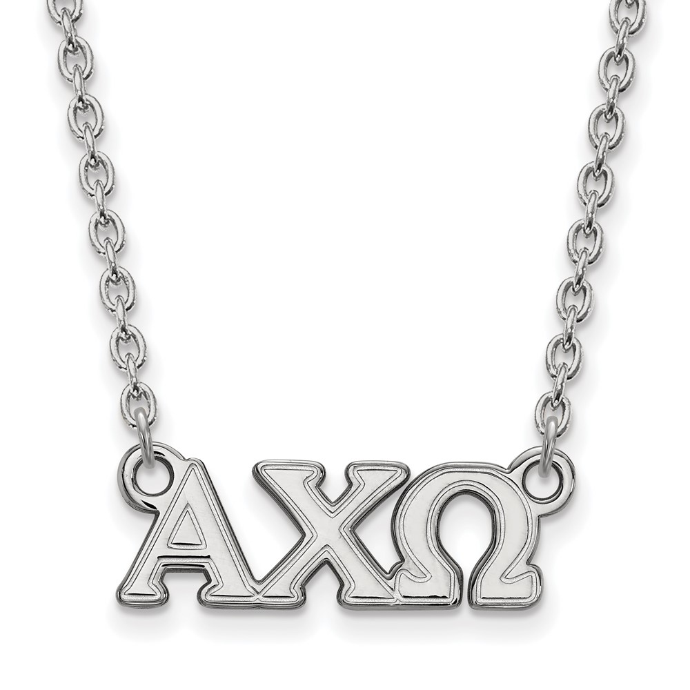 Sterling Silver Rhodium-plated LogoArt Alpha Chi Omega Sorority Greek Letters Small Pendant Necklace, 18"