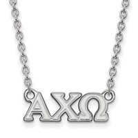 Sterling Silver Rhodium-plated LogoArt Alpha Chi Omega Sorority Greek Letters Small Pendant Necklace, 18" view 1