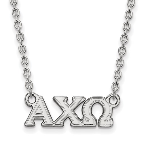 Sterling Silver Rhodium-plated LogoArt Alpha Chi Omega Sorority Greek Letters Small Pendant Necklace, 18"