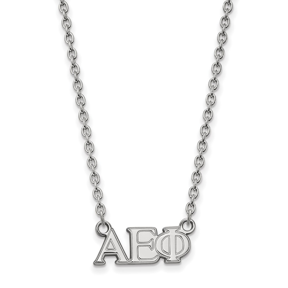 Sterling Silver Rhodium-plated LogoArt Alpha Epsilon Phi Sorority Greek Letters Medium Pendant Necklace, 18"