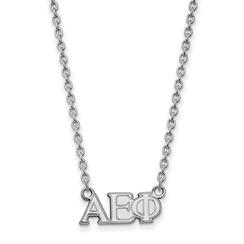 Sterling Silver Rhodium-plated LogoArt Alpha Epsilon Phi Sorority Greek Letters Medium Pendant Necklace, 18"