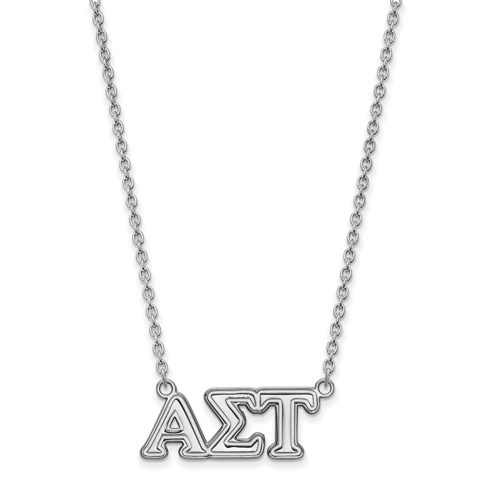 Sterling Silver Rhodium-plated LogoArt Alpha Sigma Tau Sorority Greek Letters Medium Pendant Necklace, 18"