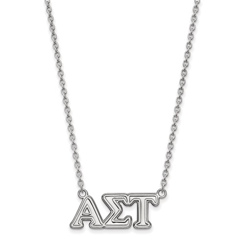 Sterling Silver Rhodium-plated LogoArt Alpha Sigma Tau Sorority Greek Letters Medium Pendant Necklace, 18"