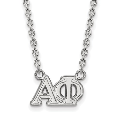 Sterling Silver Rhodium-plated LogoArt Alpha Phi Sorority Greek Letters Medium Pendant Necklace, 18"