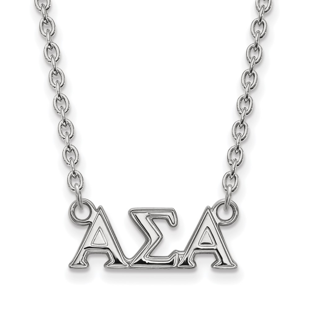 Sterling Silver Rhodium-plated LogoArt Alpha Sigma Alpha Sorority Greek Letters Medium Pendant Necklace, 18"
