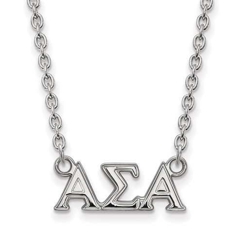 Sterling Silver Rhodium-plated LogoArt Alpha Sigma Alpha Sorority Greek Letters Medium Pendant Necklace, 18"