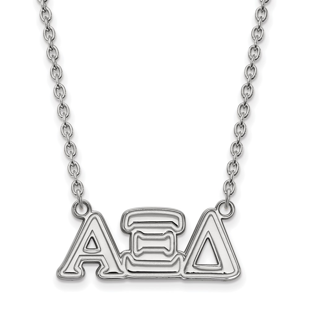 Sterling Silver Rhodium-plated LogoArt Alpha Xi Delta Sorority Greek Letters Medium Pendant Necklace, 18"