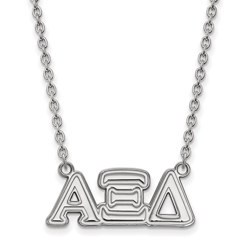 Sterling Silver Rhodium-plated LogoArt Alpha Xi Delta Sorority Greek Letters Medium Pendant Necklace, 18"