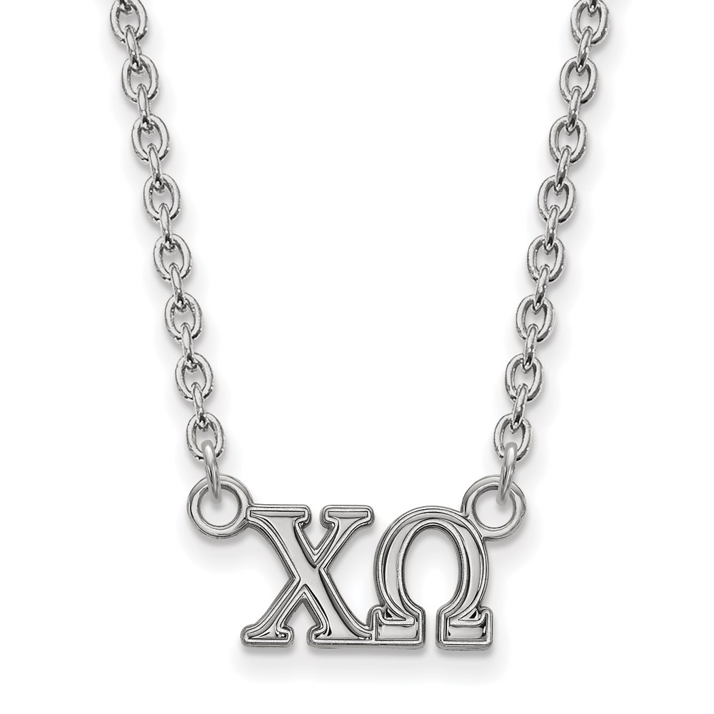 Sterling Silver Rhodium-plated LogoArt Chi Omega Sorority Greek Letters Medium Pendant Necklace, 18"