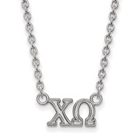 Sterling Silver Rhodium-plated LogoArt Chi Omega Sorority Greek Letters Medium Pendant Necklace, 18" view 1